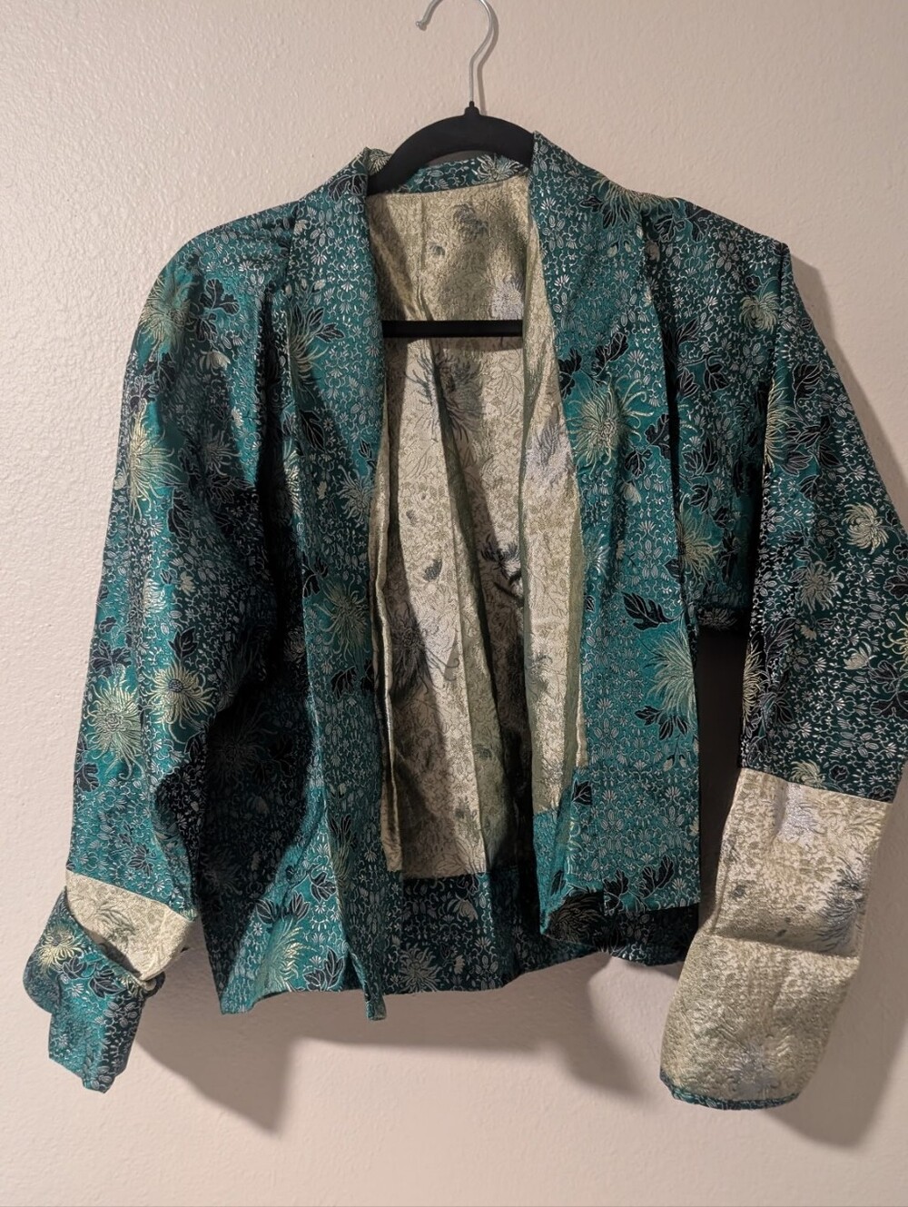 Bali/ Thailand Attire- Teal Floral Kimono-Style Jacket -Women's Lightweight Coat